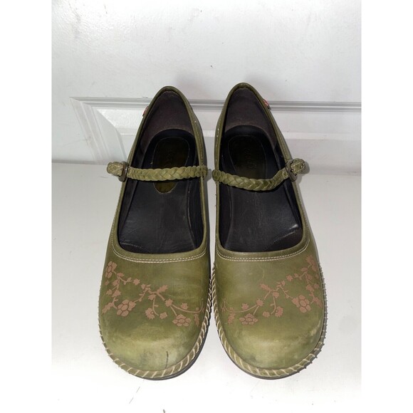 ECCO Women’s Floral Leather Mary Jane Clog size 38/7.5 Comfort Braided Strap - Picture 5 of 10
